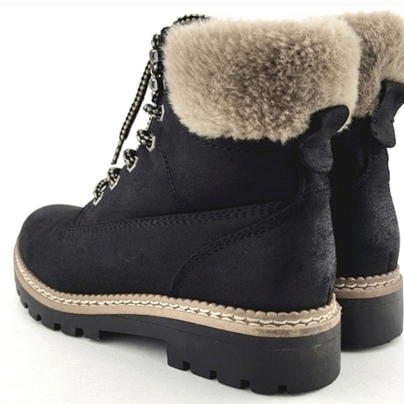 Steve Madden Astrixx Women's Ankle Boot Black Faux Fur Trim Side Zip Size EU 37 - Picture 6 of 15